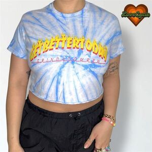 Women’s GBT Blue Tie-Dye Flame Logo Crop Top – Size S